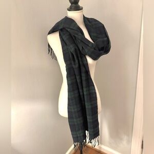 J.CREW Italian Wool Plaid Scarf. Navy & Green made in Italy